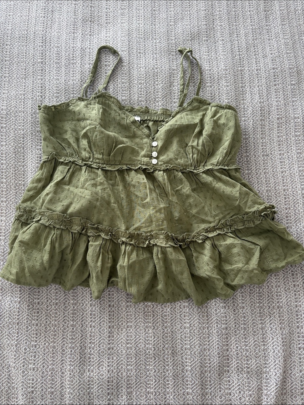 American Eagle Outfitters Olive Green Ruffle Tiered Spaghetti Strap Tank